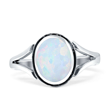 Oval Split Shank Oxidized Ring Created White Opal 925 Sterling Silver Wholesale